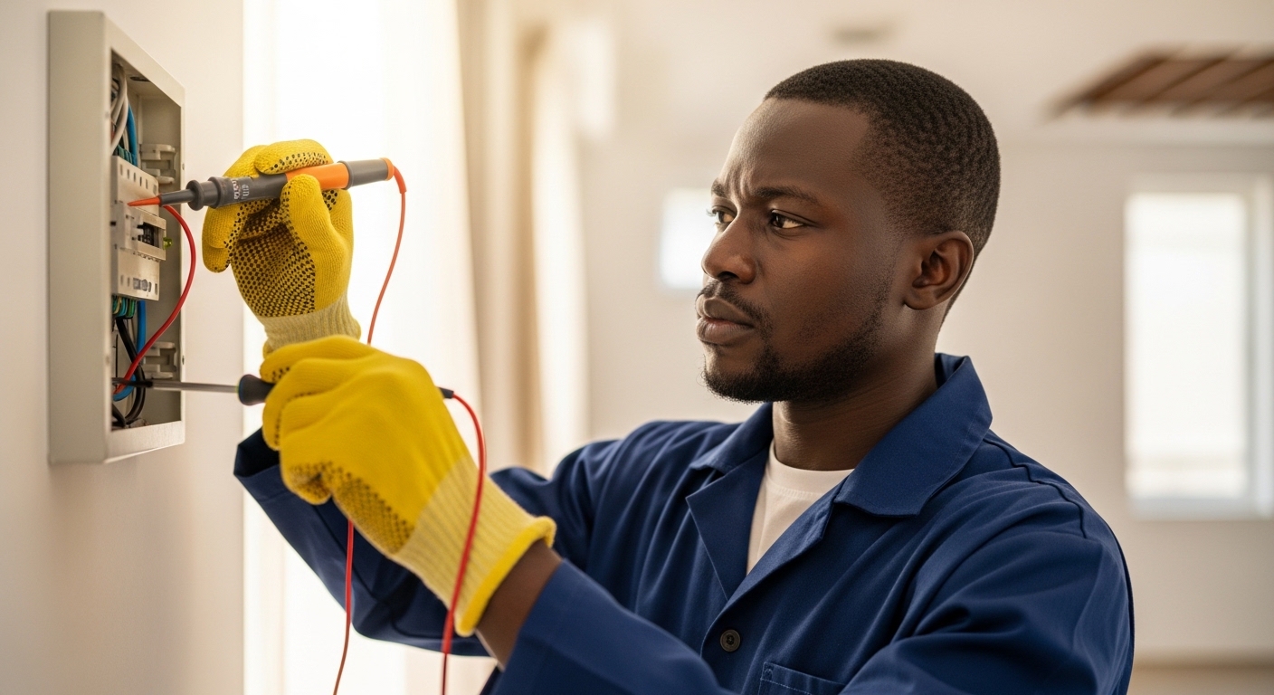 Electrician working on a panel