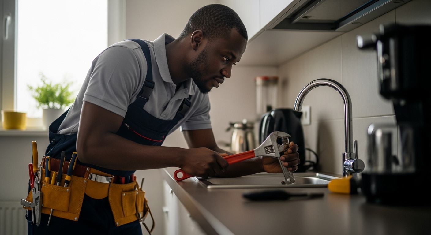 Plumber fixing a kitchen sink